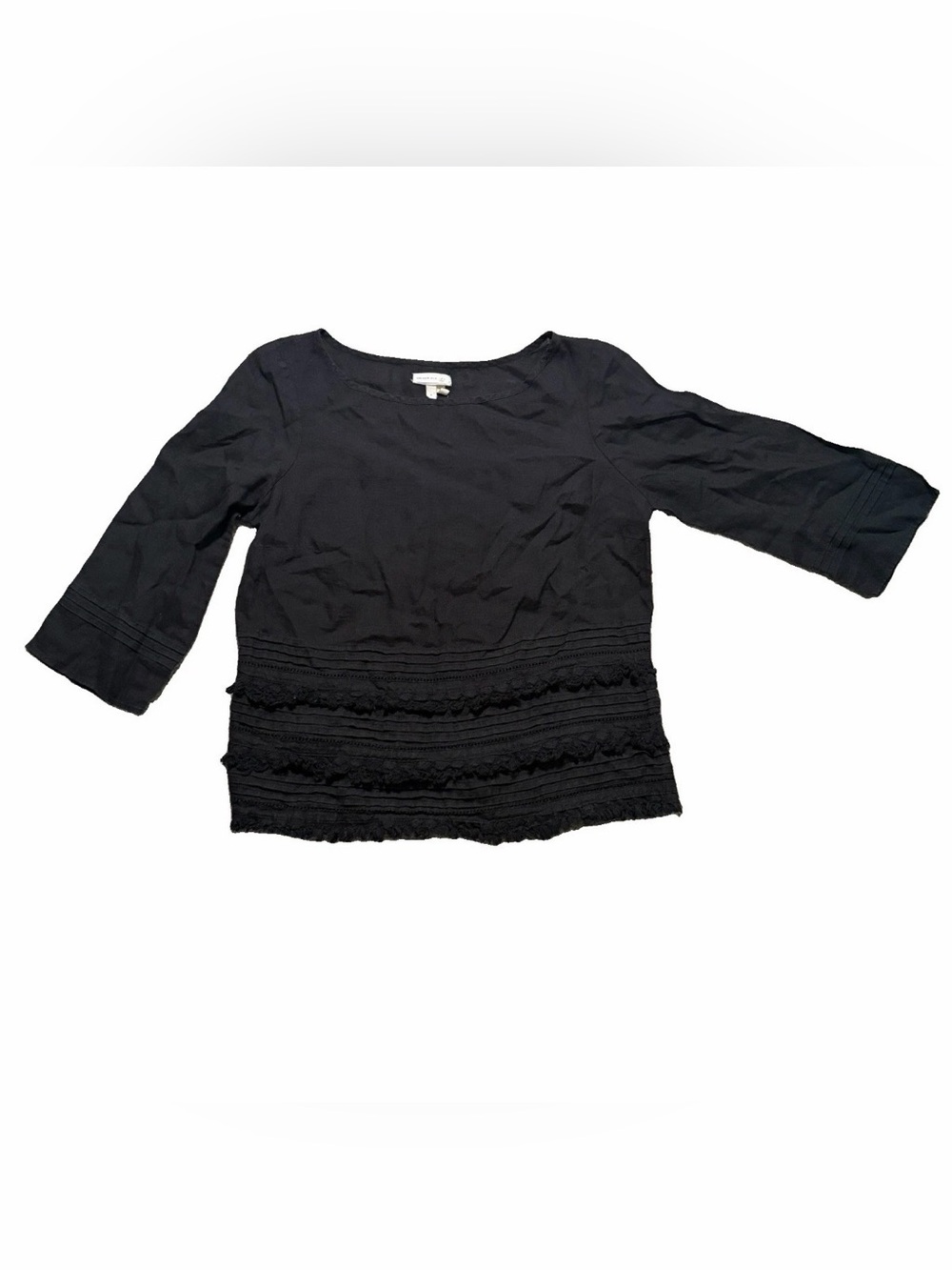 Anthropologie Meadow Rue Olathe Linen Shirt Women Small Black Tiered Fringe Hem